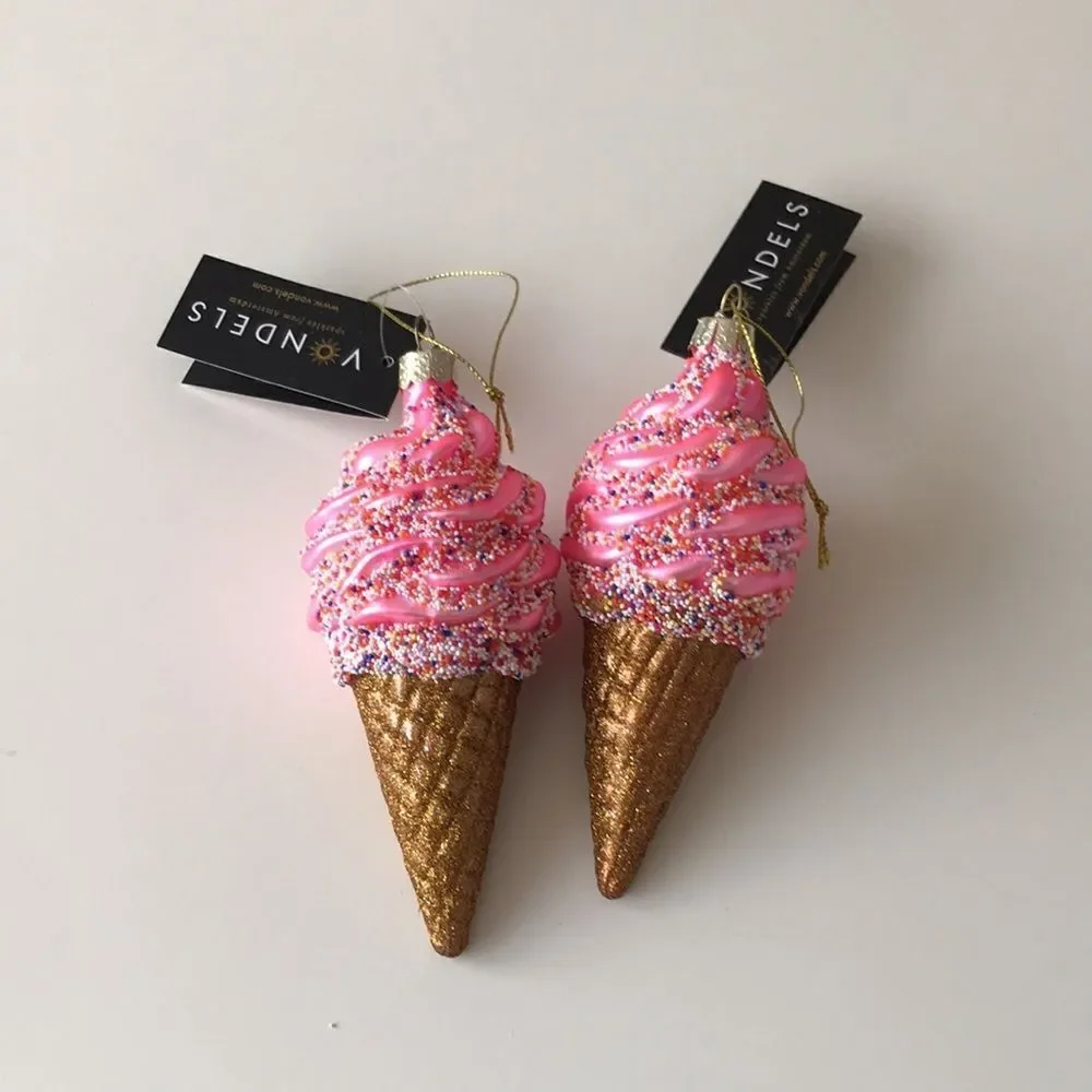 Anthropologie Vondels Ice Cream Cone Ornament Set of Two.